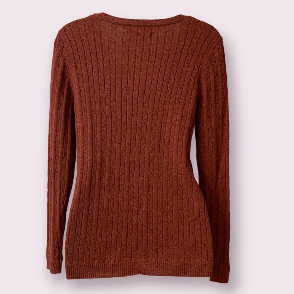 Rust Croft&Barrow V-Neck Ribbed Sweater - Picture 2 of 6